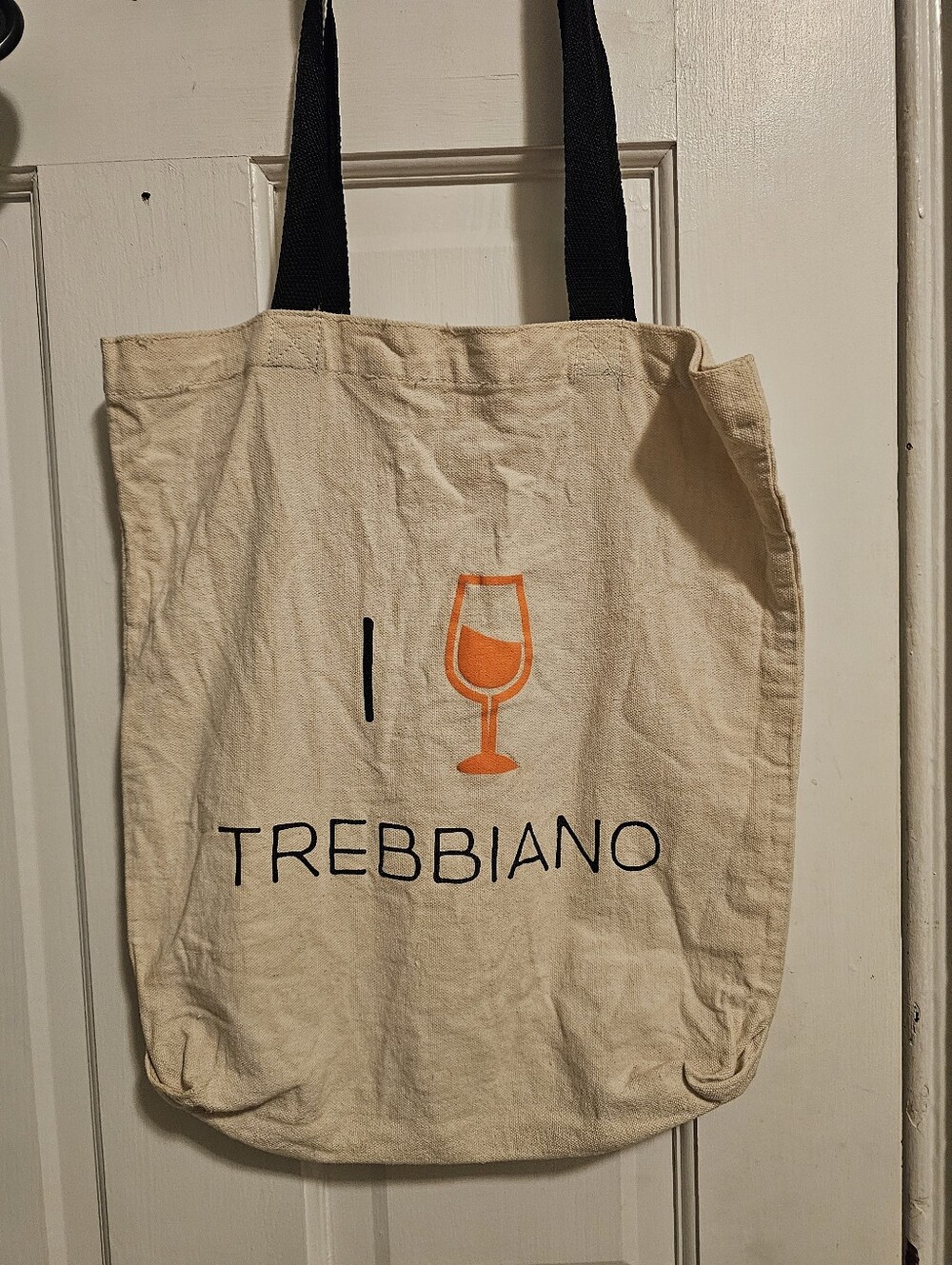 Canvas Tote Bag in Natural with Black Straps and Orange Accent